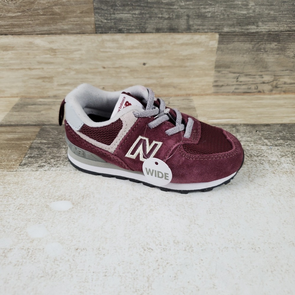 New Balance 574 Kids Shoes Sz 6.5 W Burgundy White Bungee Lace Sneakers